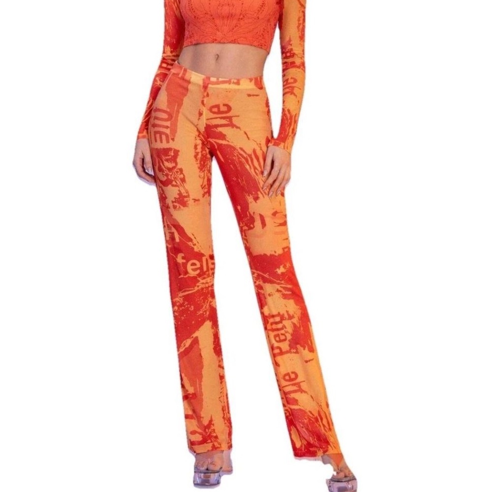 Jaded London Multi Orange Color Sheer Mesh Rave Flare Pants Size 4